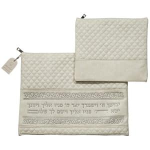 תיק לטלית ותפילין דמוי עור אופוויט עם פסים דקורטיביים בצבע כסף