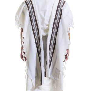 טלית מהודרת מצמר עם פסים בצבע חום וזהב