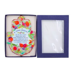 חמסה גדולה צבעונית עם ברכת הבית באנגלית ועיטורי רימונים