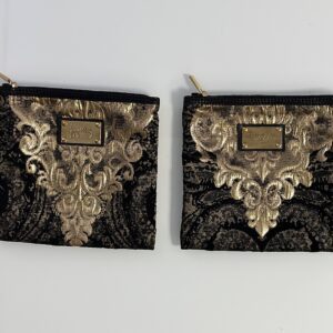 Tefillin Rashi and R't Leather Case with Luxurious Fabric in Gold and Black Tones