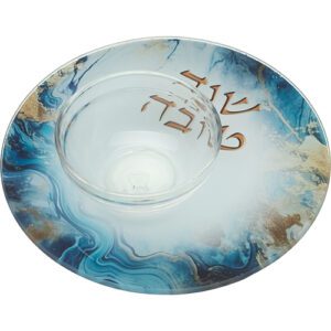 כלי לדבש לראש השנה - דגם מרבל כחול וזהב