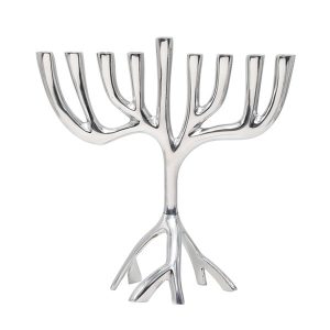 חנוכייה כסופה מפוסלת בצורת עץ - 23 ס"מ