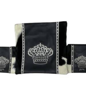 Genuine Leather Tallit and Tefillin Bag Decorated with a Crown Combined with Fur Including Rashi and R't