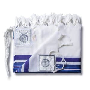 טלית מהודרת מצמר עם פסים בגוונים כחולים