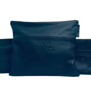 Set of Genuine Leather Tallit and Tefillin Covers – "Royal" Deep Blue Model